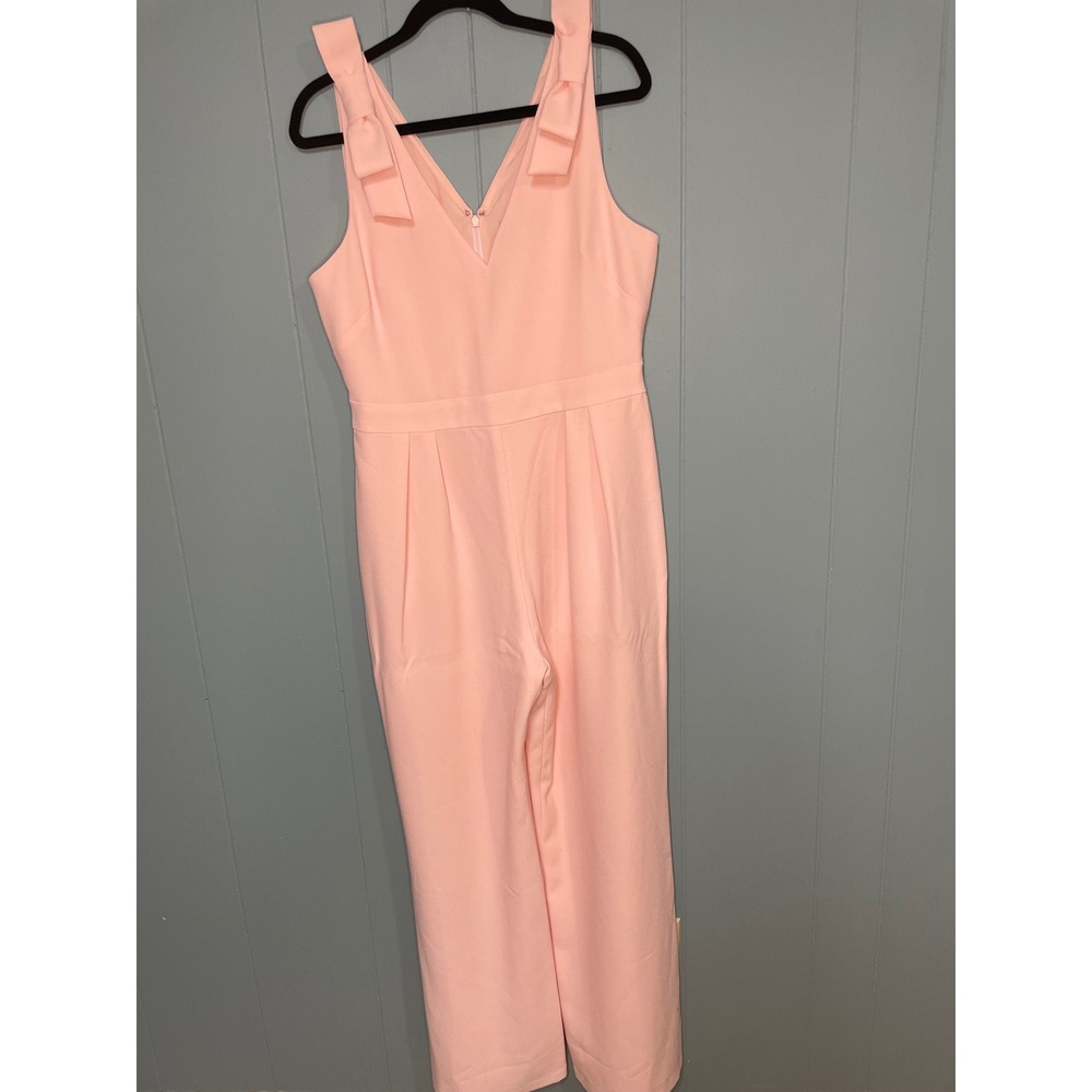 Chelsea28 Bow Shoulder Jumpsuit Size 10 Pink‎ Good Wide Leg V-Neck Sleeveless